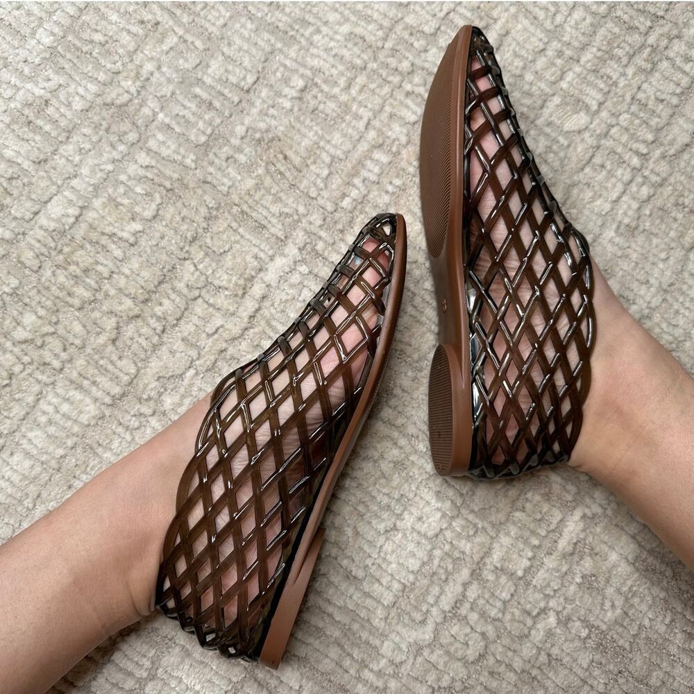 Black Jelly Mesh Ballet Flats for Women Clear Hollow Jellies Flat Sandals - Picture 2 of 8